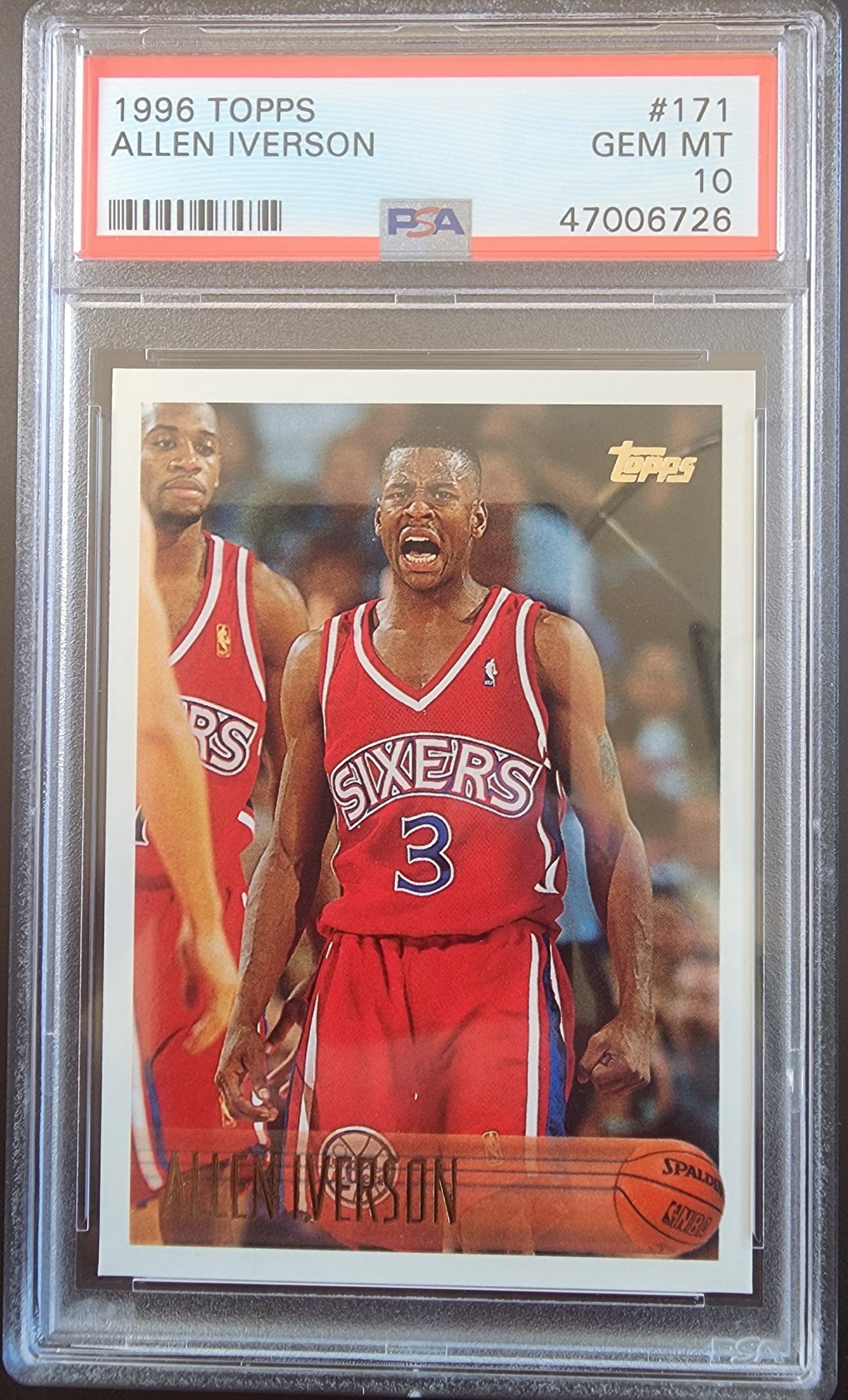 PSA-graded Allen Iverson 1996 Topps #171 trading card in Gem Mint condition