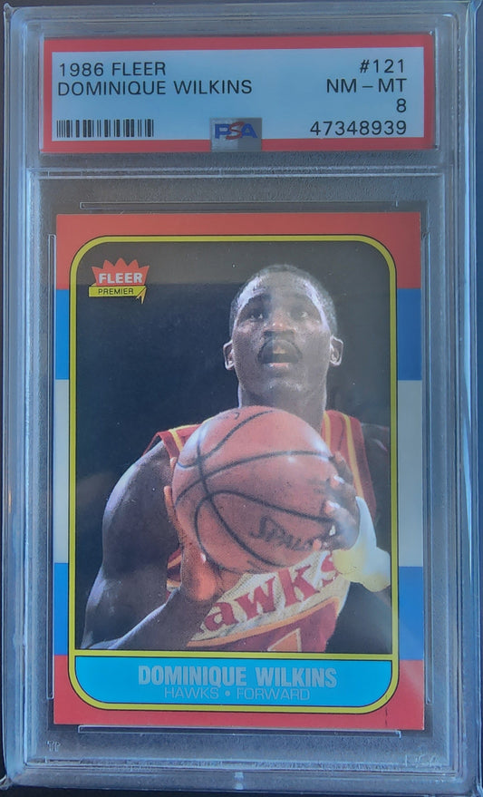 PSA-graded Dominique Wilkins 1986 Fleer Basketball trading card in protective case