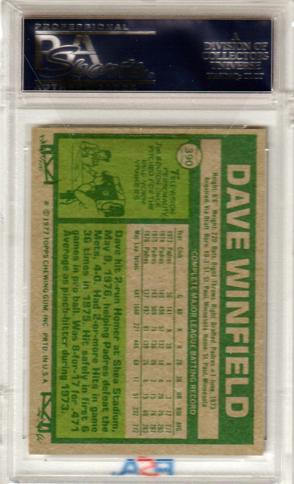 DAVE WINFIELD 1977 Topps #390 PSA 8 NM-MT - PADRES