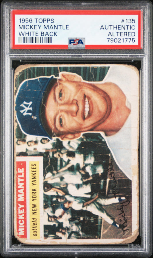 PSA authentic altered 1956 Topps baseball card of Mickey Mantle in Yankees uniform