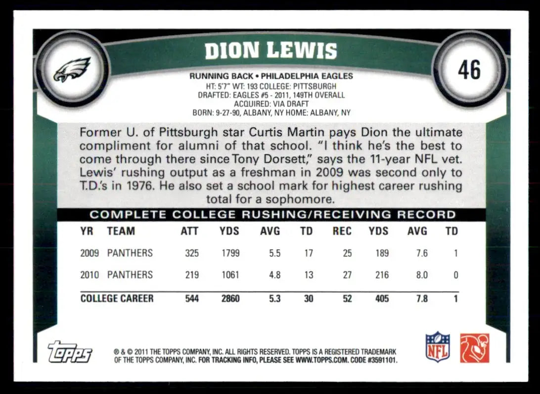 2011 Topps Dion Lewis Rookie Philadelphia Eagles #46