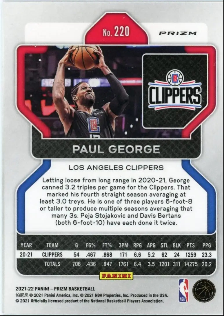 2021-22 Panini Prizm Paul George Green Los Angeles Clippers #220