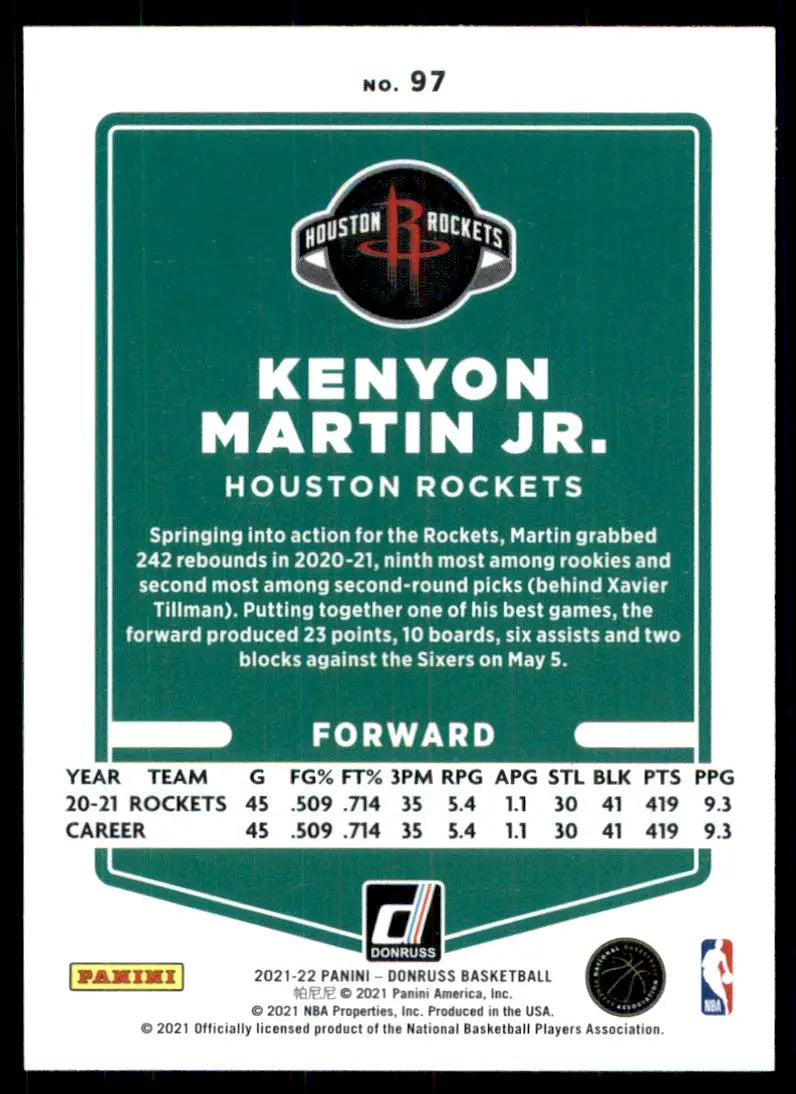 2021-22 Panini Donruss Kenyon Martin Jr. Houston Rockets #97