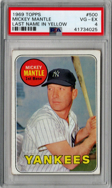 PSA-graded 1969 Topps Baseball base card featuring Yankees player holding bat