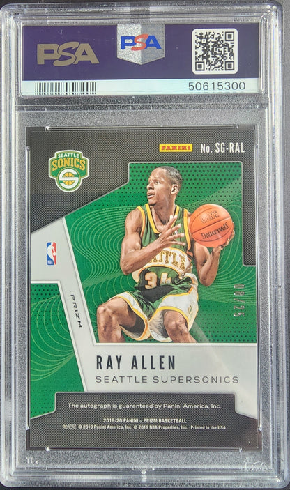 PSA-graded Ray Allen Prizm Sensational Signatures Green Shimmer Auto basketball card