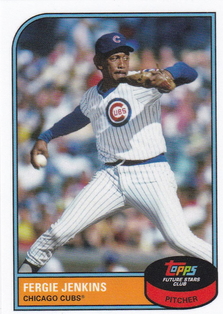 Baseball card of Fergie Jenkins in mid-throw for Topps Future Stars Club Chicago Cubs