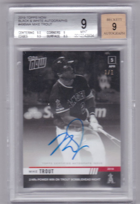 Graded encapsulated baseball card of Mike Trout 1/1 Auto BGS for Los Angeles Angels