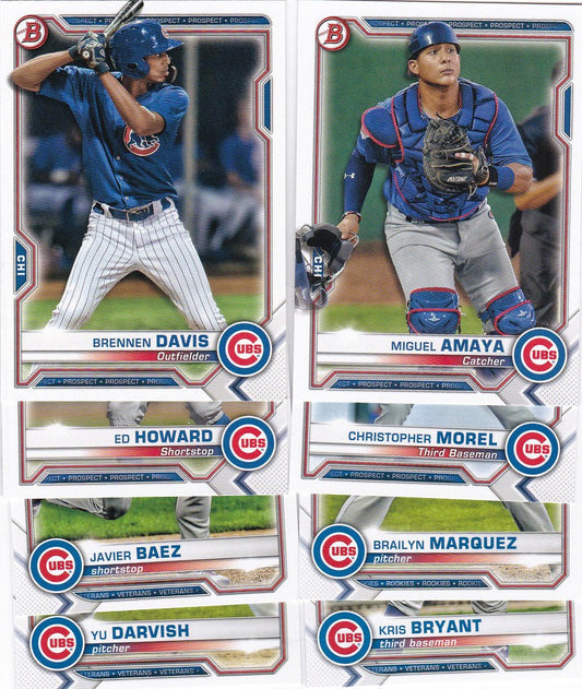 Chicago Cubs baseball cards collection featuring players from the 2021 Bowman set