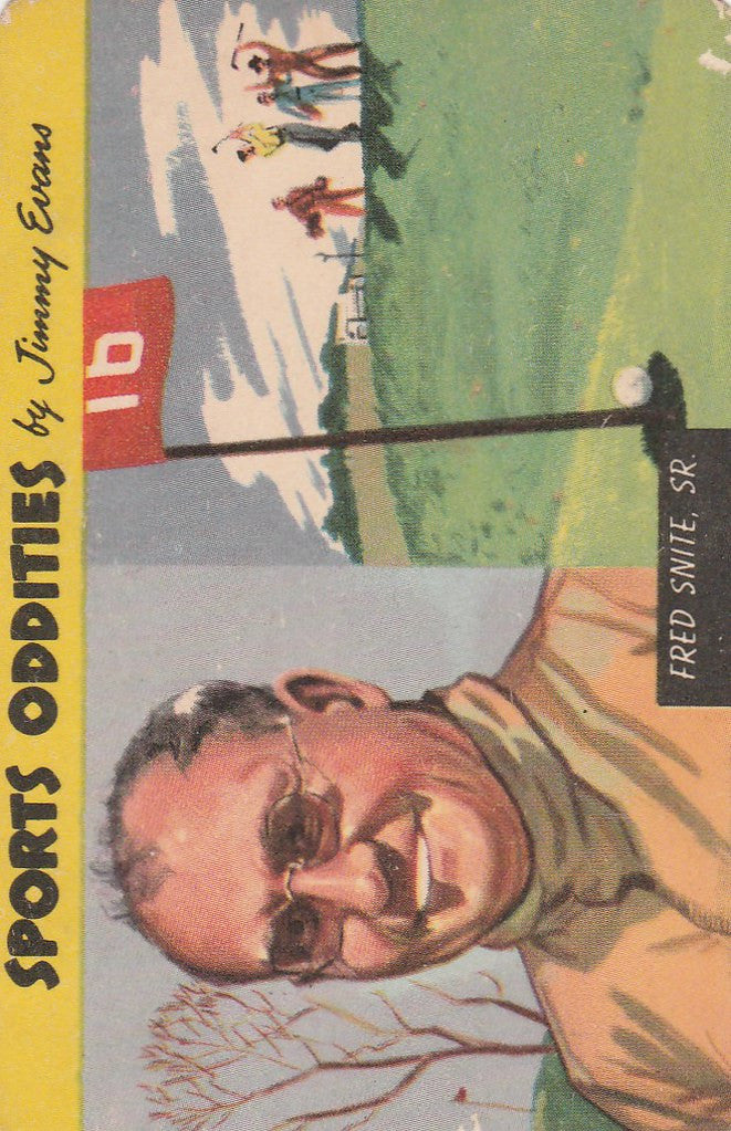 Vintage Quaker Sports Oddities card featuring Fred Snite Sr. with glasses and mustache