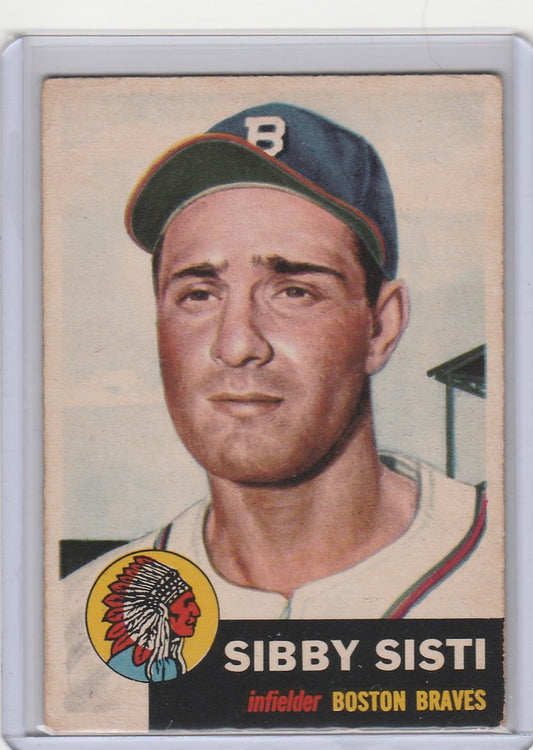 Baseball card of Sibby Sisti from the Boston Braves in 1953 Topps #124 EX condition