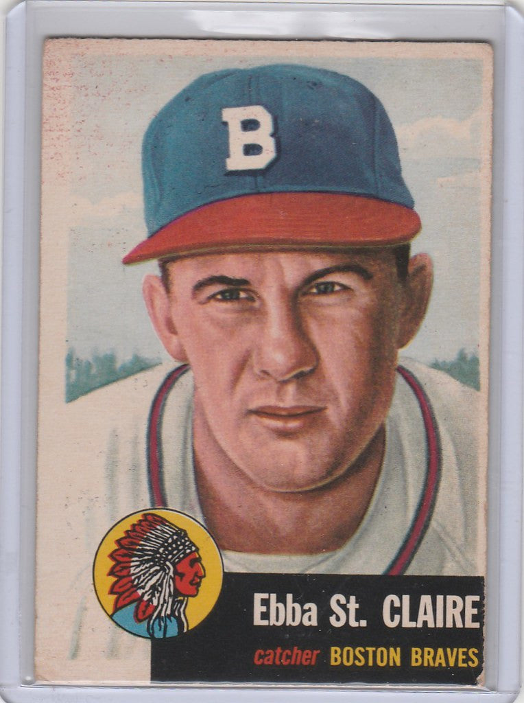 Baseball card of Ebba St. Claire from the 1953 Topps Boston Braves collection