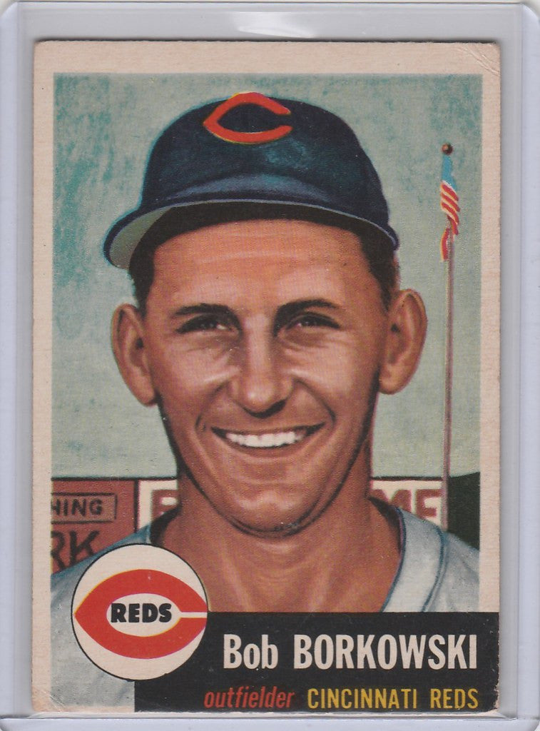 Baseball card of Bob Borkowski from the Cincinnati Reds, 1953 Topps #7 EX+