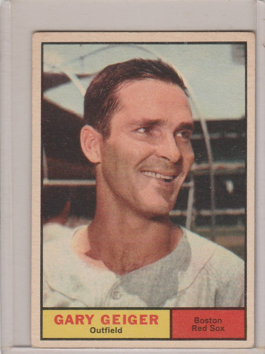 Vintage baseball card of Gary Geiger from the Boston Red Sox, showcasing his smile