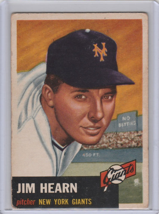 Jim Hearn trading card from 1953 Topps featuring New York Giants pitcher