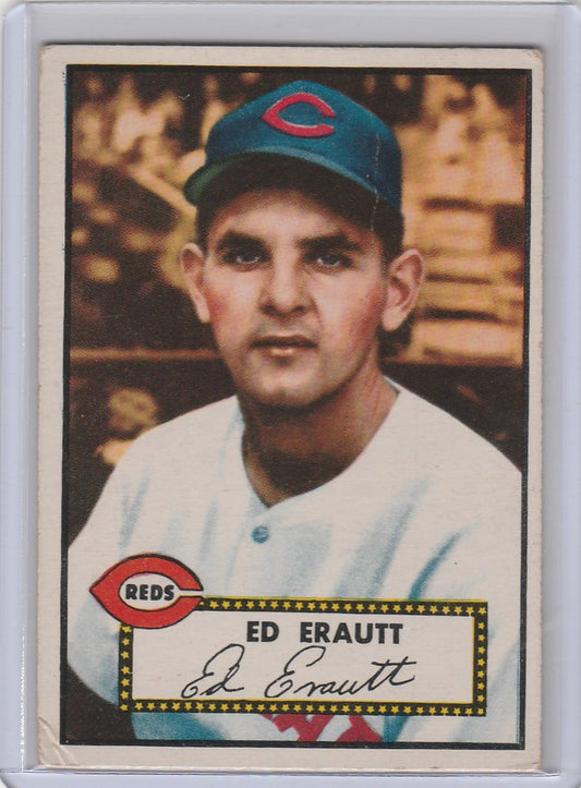 Vintage 1952 Topps Ed Erautt Cincinnati Red baseball card in excellent condition