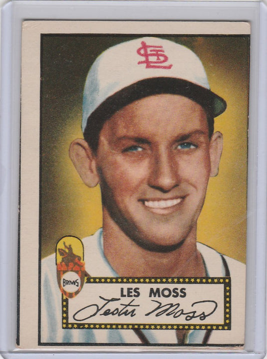 Vintage baseball card of Les Moss in a St. Louis Cardinals cap from 1952 Topps