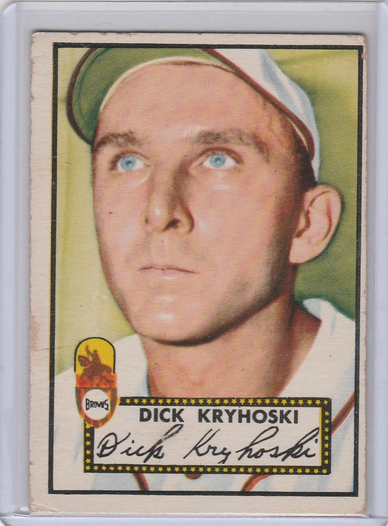 Vintage 1952 Topps Richard Kryhoski card of St Louis Browns with white and green cap