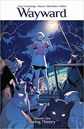 Comic book cover of WAYWARD TP VOL 01 with young woman and cats, by Jim Zub