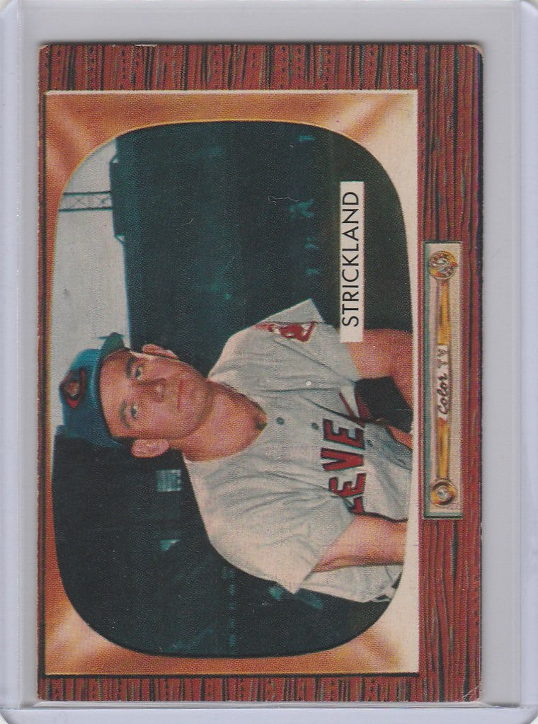 Baseball card of George Strickland in Cleveland Indians uniform 1955 Bowman #192