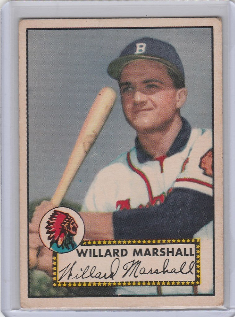 Vintage 1952 Topps card of Willard Marshall from the Boston Braves, in EX condition