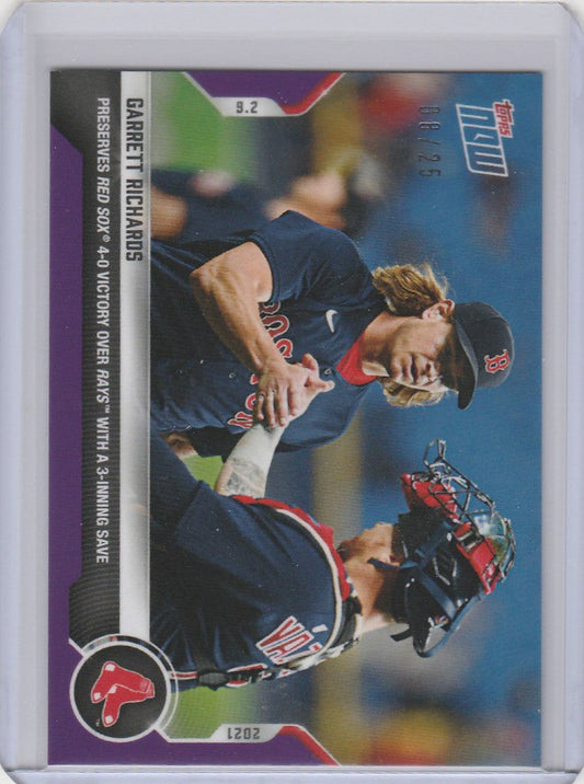 Baseball trading card of Garrett Richards pitching for Boston Red Sox, 2021 Topps Now