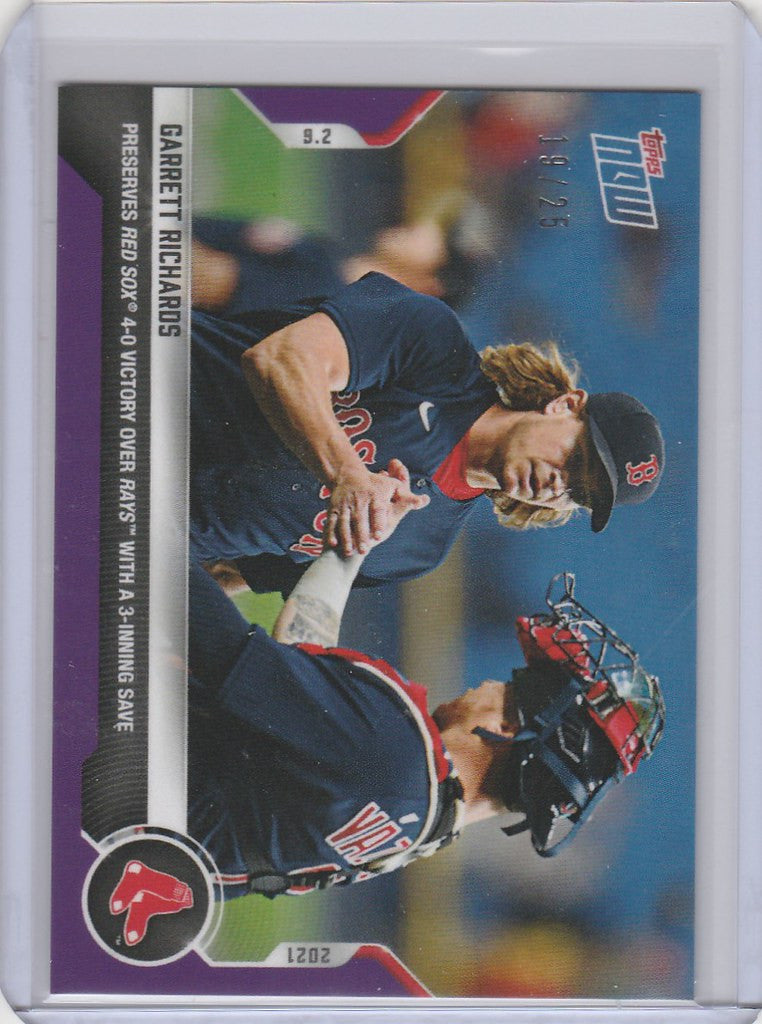 Baseball card of Garrett Richards Boston Red Sox throwing a pitch in dark uniform