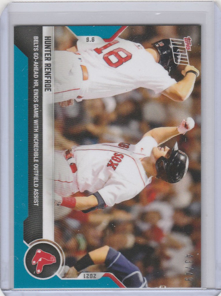 Baseball trading card featuring Hunter Renfroe Boston Red Sox in action shots