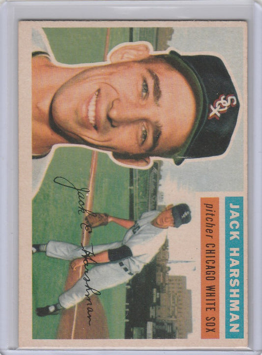 Baseball card of Jack Harshman Chicago White Sox smiling player with NY cap