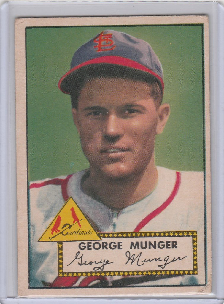 Vintage 1952 Topps Baseball card of George Munger in St. Louis Cardinals VGEX condition