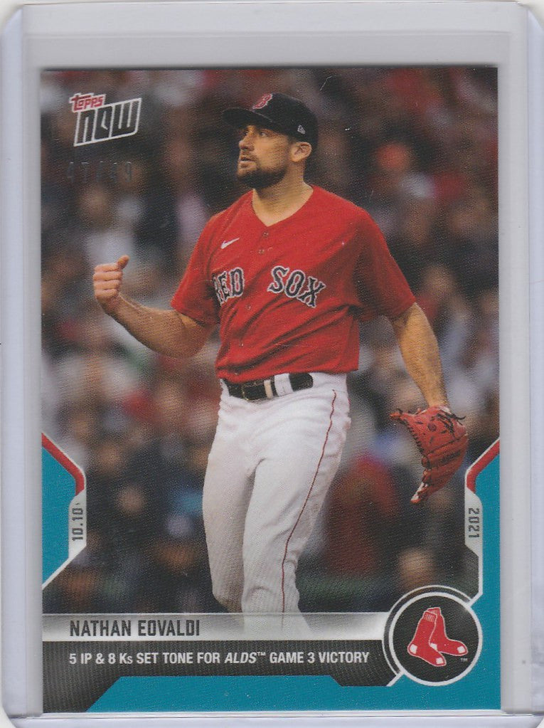 Baseball card of Nathan Edvaldi in red jersey for Boston Red Sox 47/49