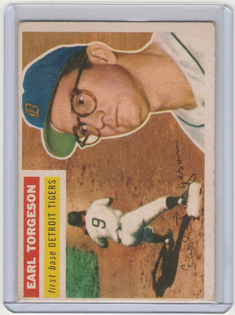 Vintage 1956 Topps #147 Earl Torgeson Detroit Tigers EXMT baseball card featuring glasses