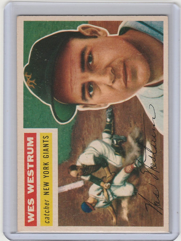 Vintage 1956 Topps Wes Westrum baseball card New York Giants NRMT player portrait action shot