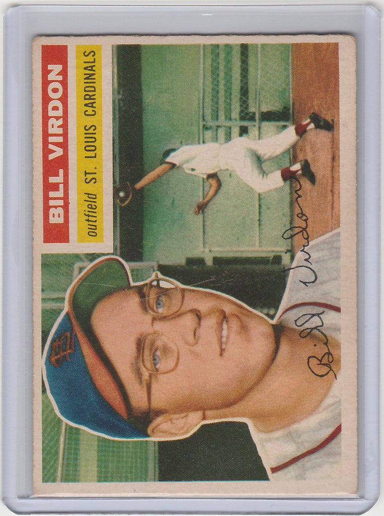 Baseball card of Bill Virdon, St Louis Cardinals EXMT, with action shot and glasses