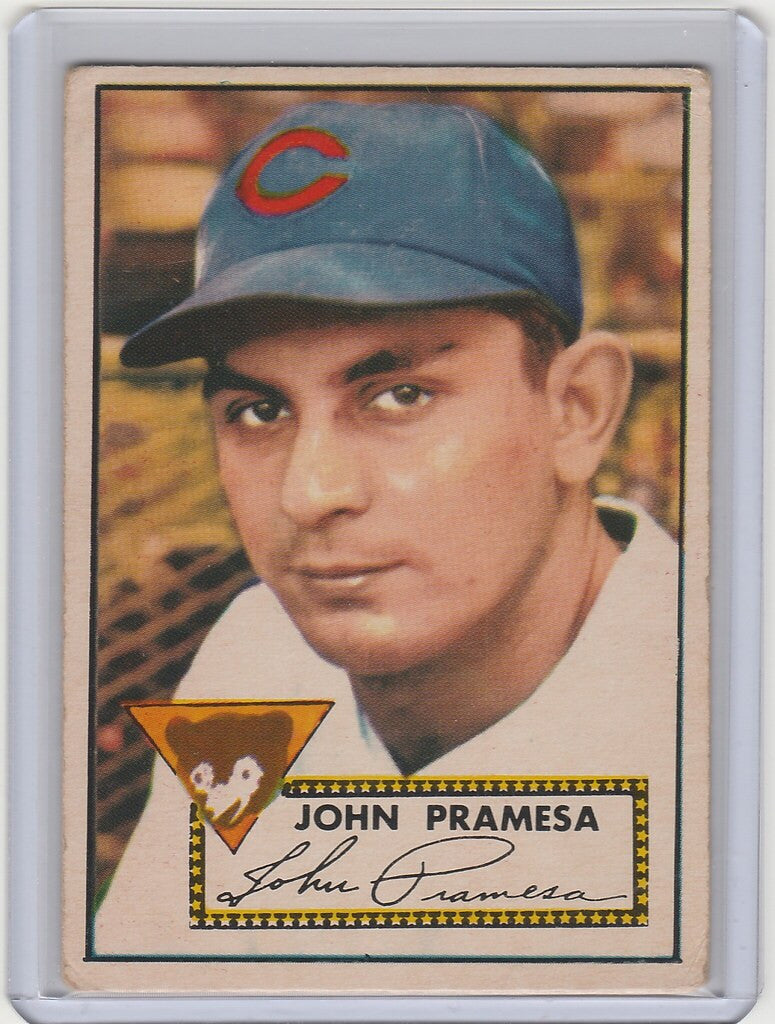 Vintage 1952 Topps baseball card of John Pramesa featuring Chicago Cubs VGEX details