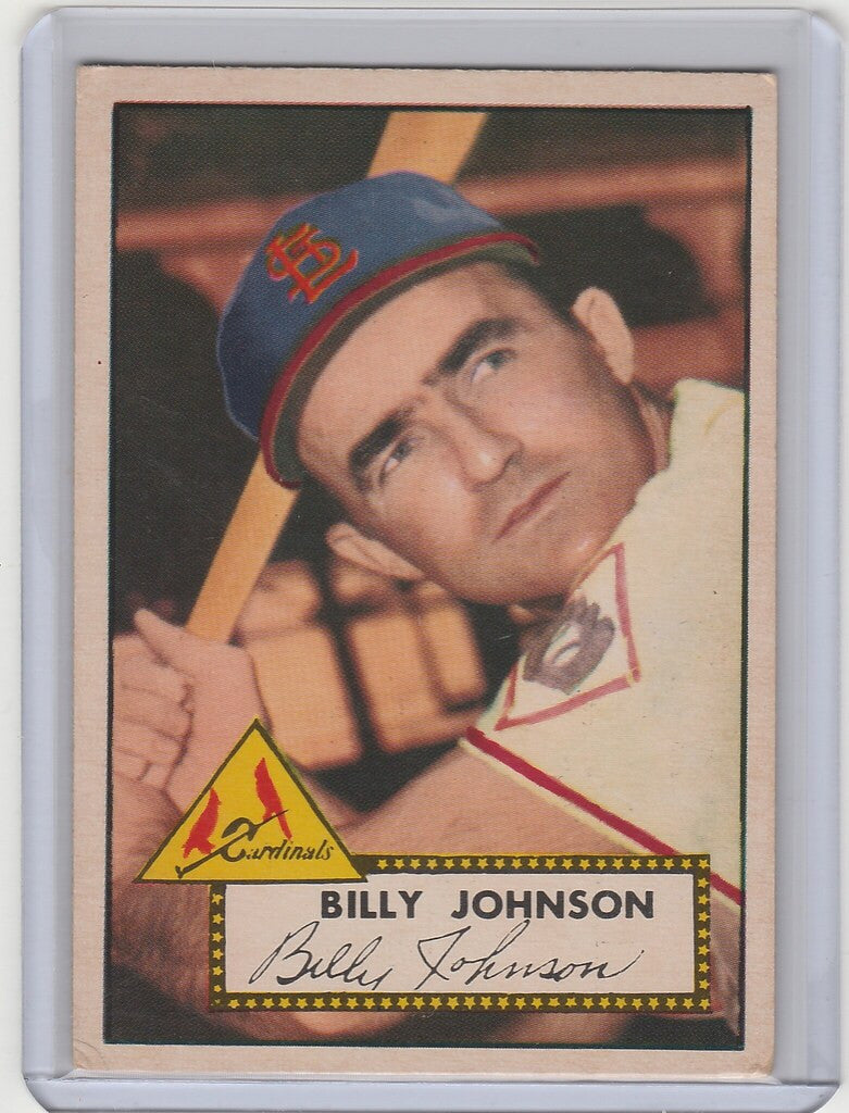 Baseball card of Billy Johnson St Louis Cardinals EXMT Red Back with blue cap and bat