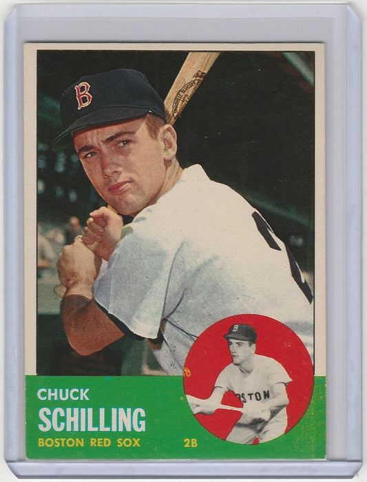 Baseball card of Chuck Schilling in batting stance for Boston Red Sox EXMT