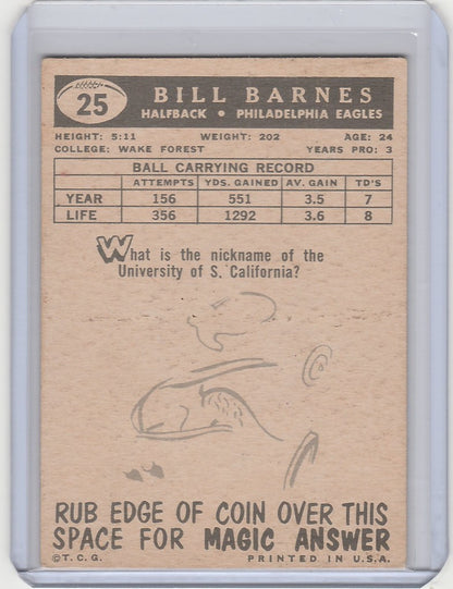 Vintage 1959 Topps #25 Bill Barnes Philadelphia Eagles EXMT football player trading card