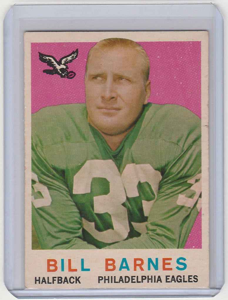 Vintage 1959 Topps Bill Barnes Philadelphia Eagles EXMT football card in green jersey