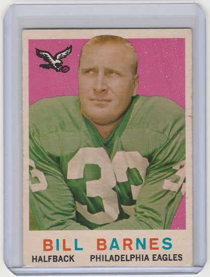 Vintage 1959 Topps Bill Barnes Philadelphia Eagles EXMT football card in green jersey