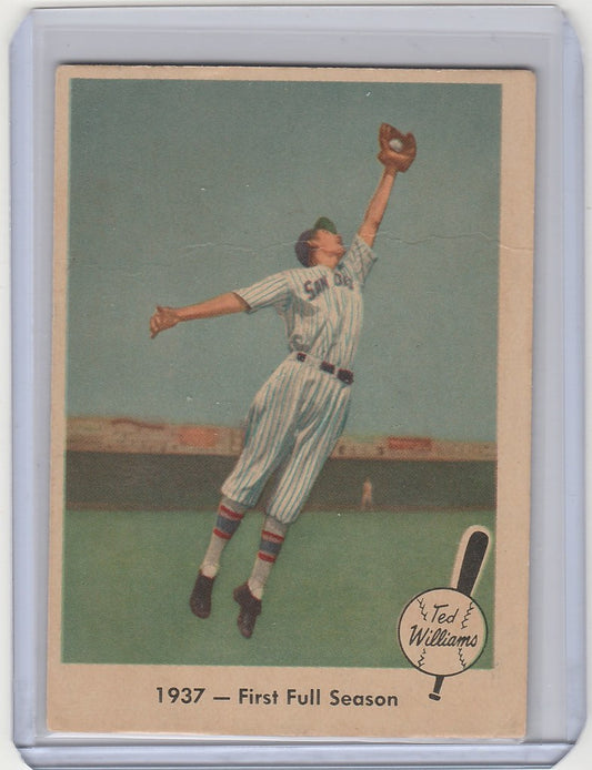 Vintage Fleer Ted Williams card featuring a player leaping to catch a ball