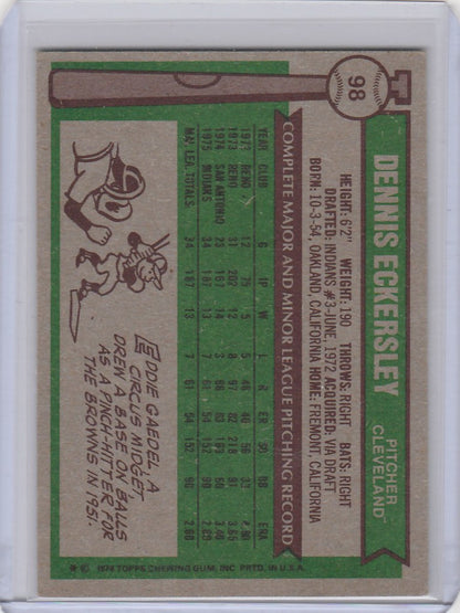 1976 Topps #98 Dennis Eckersley Cleveland Indians EXMT