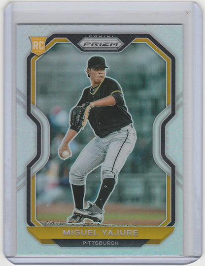 Baseball trading card of Miguel Yajure pitching in black uniform for Pittsburgh Pirates