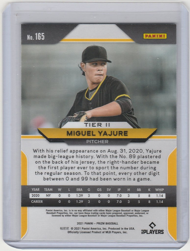 Baseball trading card of Miguel Yajure, pitcher for Pittsburgh Pirates in dark uniform