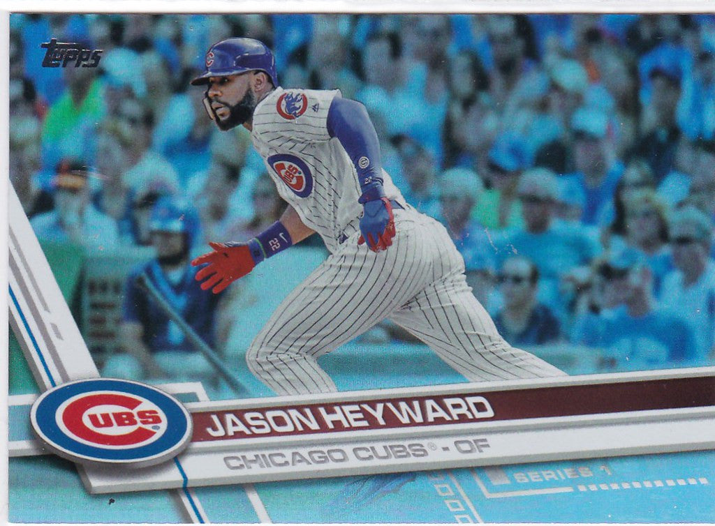 Topps Rainbow Foil card of Jason Heyward in action with the Chicago Cubs