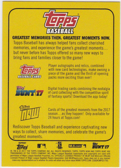 Back cover of 2017 Topps Greatest Moments Memories Mike Trout card showcasing products