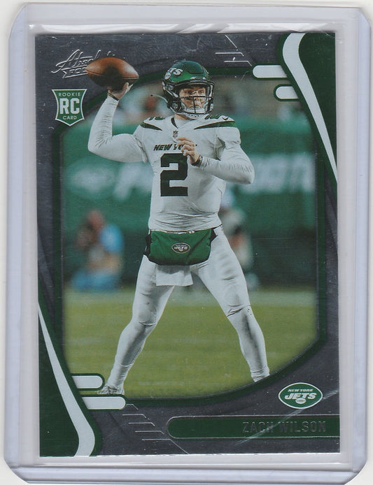 Football trading card of Zach Wilson in a throwing stance for Panini Absolute New York Jets