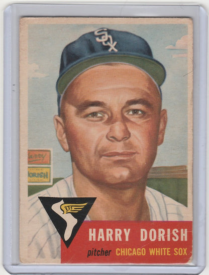 Baseball card of Harry Dorish, Chicago White Sox pitcher from 1953 Topps #145