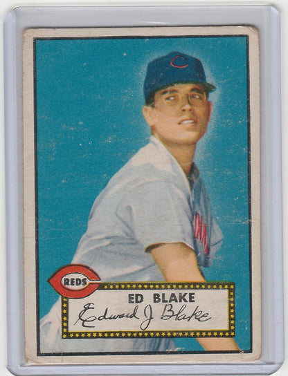 Vintage 1952 Topps #144 Ed Blake Cincinnati Reds card featuring a young player