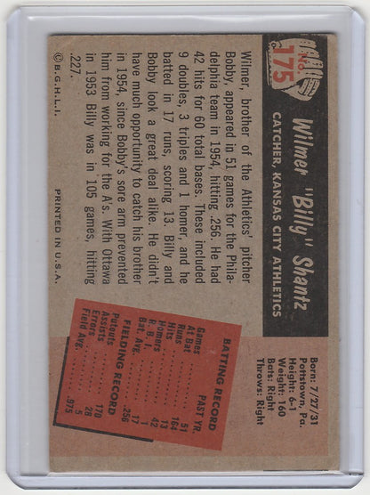 Vintage baseball card of Billy Shantz Kansas City Athletics with statistics and biography