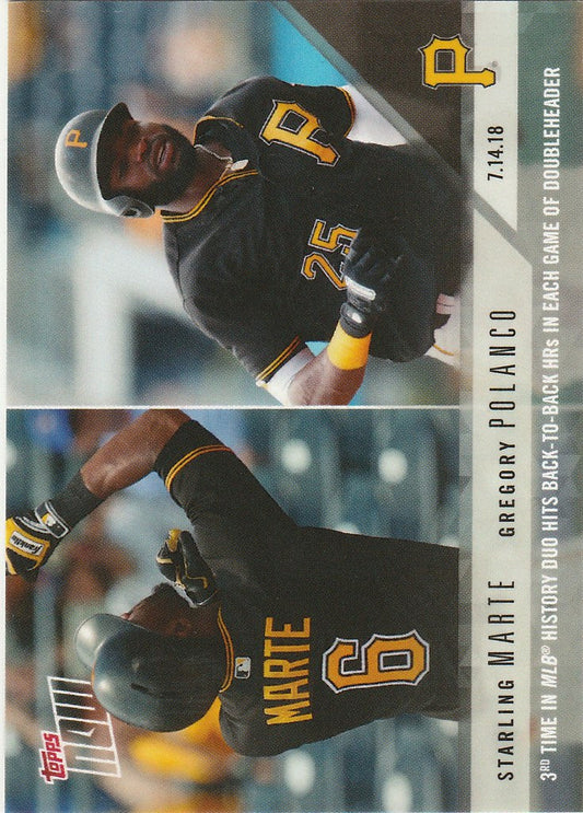 Baseball trading card of Starling Marte and Gregory Polanco Pittsburgh Pirates in action